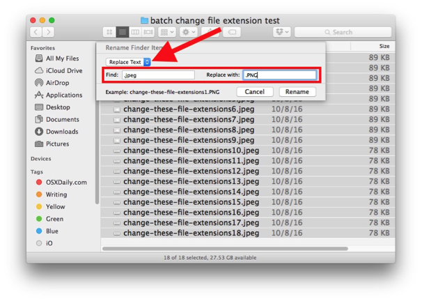 batch change file extensions in Mac