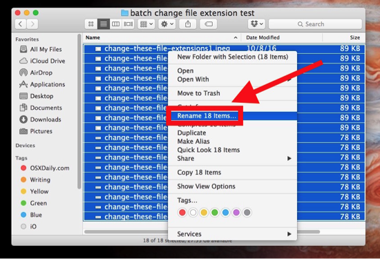 batch change Mac file extensions Mac