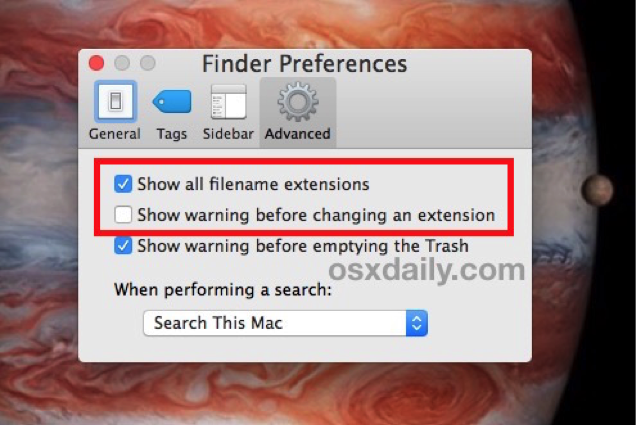 Show File Name Extensions in Mac OS X